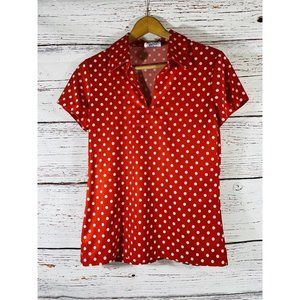 Vintage Ship ‘n Shore Collared Shirt Small 70s Polyester Disco Red Polka Dot